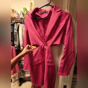 Pink Belted Blazer Dress